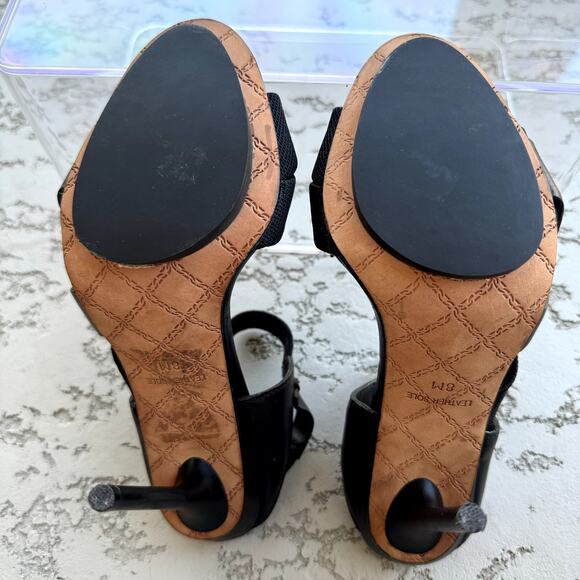 Women's L.A.M.B. Black Kandis Leather Fabric Strappy Heels Slingback Sandals 8M - Picture 7 of 11